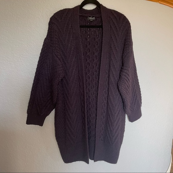 Topshop Chunky Knit Oversized Cardigan Sweater Size 6 Open front Balloon Sleeve - Picture 3 of 9
